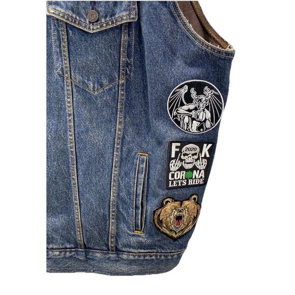 Levi Strauss Vtg Men Blue Denim Vest w Multi Themed Patchwork Sz 4XL Biker - Picture 3 of 6